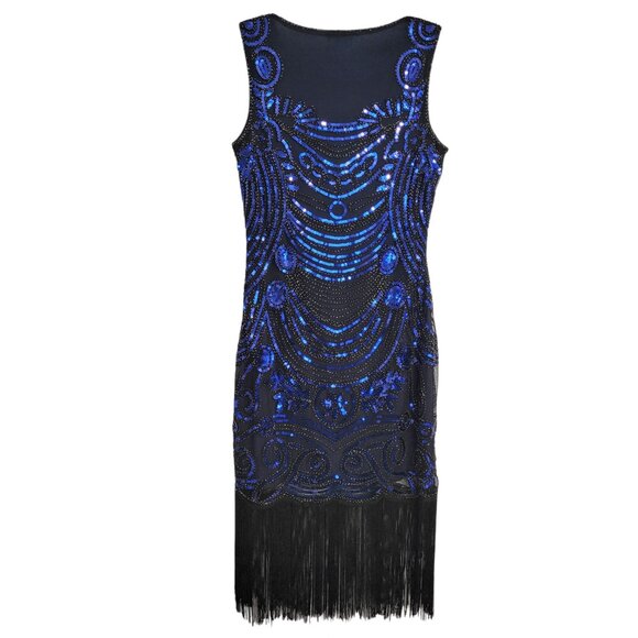 Uniquie Vintage Sequin Beaded Fringe Flapper Dress M/ 6-8 - Picture 2 of 4